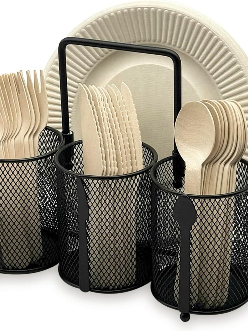 Utensil Caddy Silverware Holder - 4 Compartment Metal Mesh Cutlery Fork Spoon Na